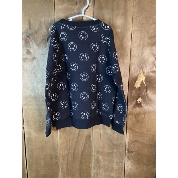 Blush Lotus Black With White Smiley Face French Terry Sweatshirt Size 7Y - Picture 4 of 4
